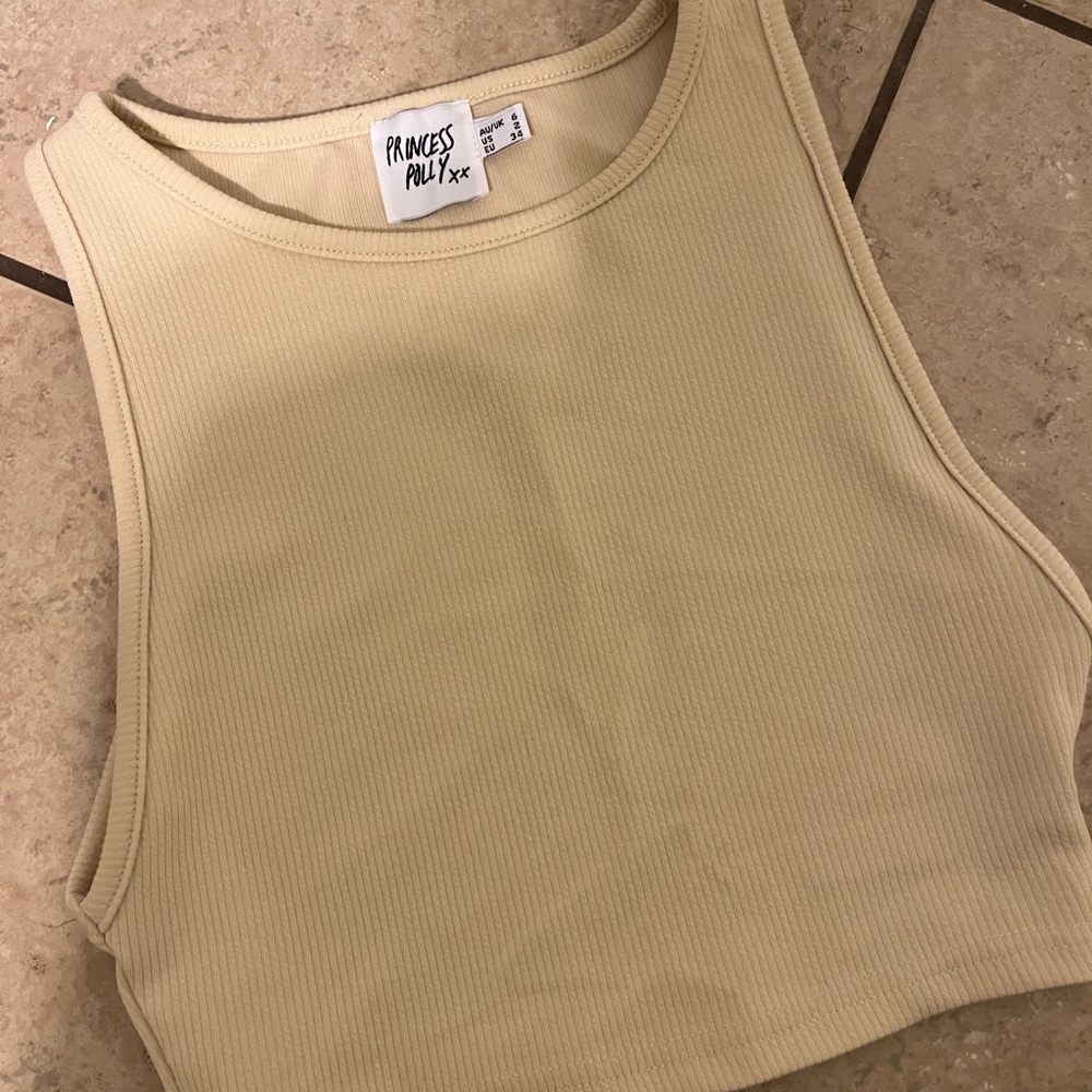 Princess Polly Beige Ribbed Crop Top